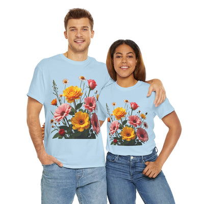 Wildflowers and Pink & Yellow Roses, Graphic T-Shirts for Women, Floral Shirt, Womens Short Sleeve, Ladies Graphic Tees #5147TTS