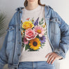 Wildflowers and Pink & Yellow Roses, Graphic T-Shirts for Women, Floral Shirt, Womens Short Sleeve, Ladies Graphic Tees #5145TTS