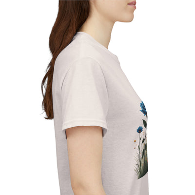 Wildflowers and Blue Roses, Graphic T-Shirts for Women, Floral Shirt, Womens Short Sleeve, Ladies Graphic Tees #5050TTS