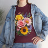 Wildflowers and Pink & Yellow Roses, Graphic T-Shirts for Women, Floral Shirt, Womens Short Sleeve, Ladies Graphic Tees #5145TTS