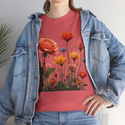 Wildflowers and Orange Roses, Graphic T-Shirts for Women, Floral Shirt, Womens Short Sleeve, Ladies Graphic Tees #5044TTS