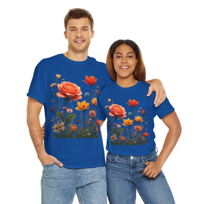 Wildflowers and Orange Roses, Graphic T-Shirts for Women, Floral Shirt, Womens Short Sleeve, Ladies Graphic Tees #5044TTS
