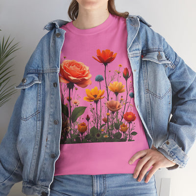 Wildflowers and Orange Roses, Graphic T-Shirts for Women, Floral Shirt, Womens Short Sleeve, Ladies Graphic Tees #5044TTS
