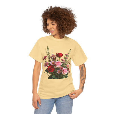 Wildflowers and Red & Pink Roses, Graphic T-Shirts for Women, Floral Shirt, Womens Short Sleeve, Ladies Graphic Tees #5132TTS
