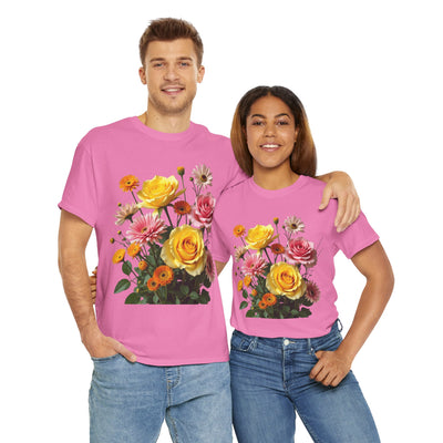 Wildflowers and Pink & Yellow Roses, Graphic T-Shirts for Women, Floral Shirt, Womens Short Sleeve, Ladies Graphic Tees #5148TTS