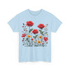 Wildflowers and Red Roses, Graphic T-Shirts for Women, Floral Shirt, Womens Short Sleeve, Ladies Graphic Tees #5034TTS