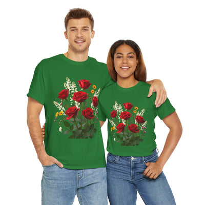 Wildflowers and Red Roses, Graphic T-Shirts for Women, Floral Shirt, Womens Short Sleeve, Ladies Graphic Tees #5128TTS