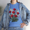 Wildflowers and Red Roses, Graphic T-Shirts for Women, Floral Shirt, Womens Short Sleeve, Ladies Graphic Tees #5128TTS