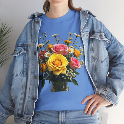 Wildflowers and Pink & Yellow Roses, Graphic T-Shirts for Women, Floral Shirt, Womens Short Sleeve, Ladies Graphic Tees #5143TTS