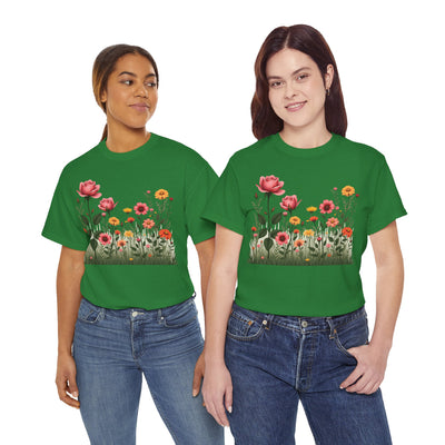 Wildflowers and Pink Roses, Graphic T-Shirts for Women, Floral Shirt, Womens Short Sleeve, Ladies Graphic Tees #5020TTS