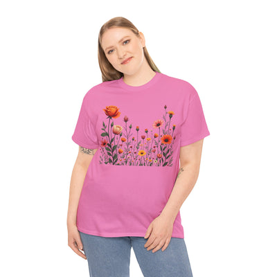 Wildflowers and Orange Roses, Graphic T-Shirts for Women, Floral Shirt, Womens Short Sleeve, Ladies Graphic Tees #5042TTS