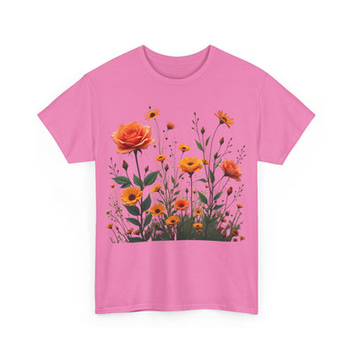 Wildflowers and Orange Roses, Graphic T-Shirts for Women, Floral Shirt, Womens Short Sleeve, Ladies Graphic Tees #5046TTS