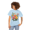 Wildflowers and Pink & Yellow Roses, Graphic T-Shirts for Women, Floral Shirt, Womens Short Sleeve, Ladies Graphic Tees #5144TTS