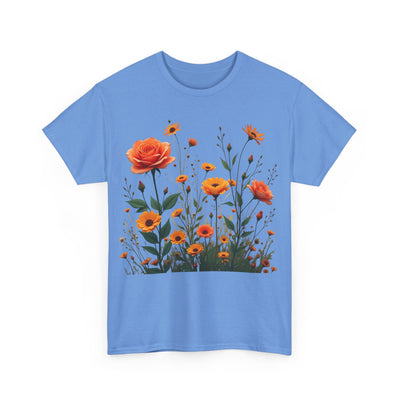 Wildflowers and Orange Roses, Graphic T-Shirts for Women, Floral Shirt, Womens Short Sleeve, Ladies Graphic Tees #5046TTS