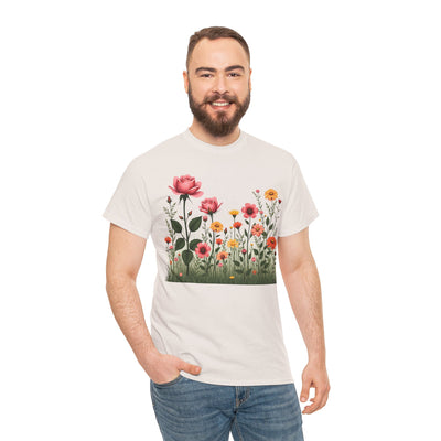 Wildflowers and Pink Roses, Graphic T-Shirts for Women, Floral Shirt, Womens Short Sleeve, Ladies Graphic Tees #5020TTS