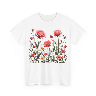 Wildflowers and Pink Roses, Graphic T-Shirts for Women, Floral Shirt, Womens Short Sleeve, Ladies Graphic Tees #5022TTS
