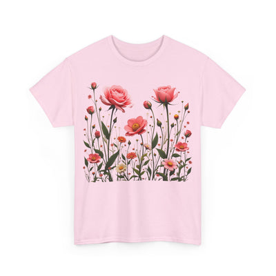 Wildflowers and Pink Roses, Graphic T-Shirts for Women, Floral Shirt, Womens Short Sleeve, Ladies Graphic Tees #5022TTS