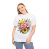Wildflowers and Pink & Yellow Roses, Graphic T-Shirts for Women, Floral Shirt, Womens Short Sleeve, Ladies Graphic Tees #5145TTS