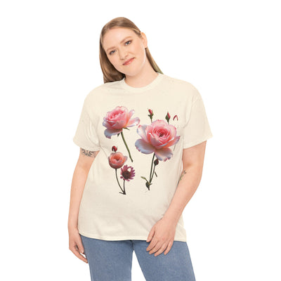 Wildflowers and Pink Roses, Graphic T-Shirts for Women, Floral Shirt, Womens Short Sleeve, Ladies Graphic Tees #5019TTS