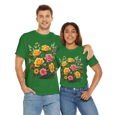 Wildflowers and Pink & Yellow Roses, Graphic T-Shirts for Women, Floral Shirt, Womens Short Sleeve, Ladies Graphic Tees #5142TTS