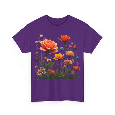 Wildflowers and Orange Roses, Graphic T-Shirts for Women, Floral Shirt, Womens Short Sleeve, Ladies Graphic Tees #5044TTS