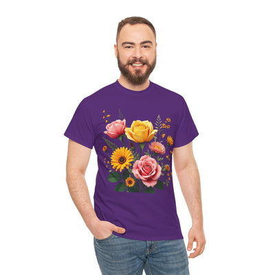 Wildflowers and Pink & Yellow Roses, Graphic T-Shirts for Women, Floral Shirt, Womens Short Sleeve, Ladies Graphic Tees #5146TTS