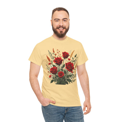 Wildflowers and Red Roses, Graphic T-Shirts for Women, Floral Shirt, Womens Short Sleeve, Ladies Graphic Tees #5129TTS