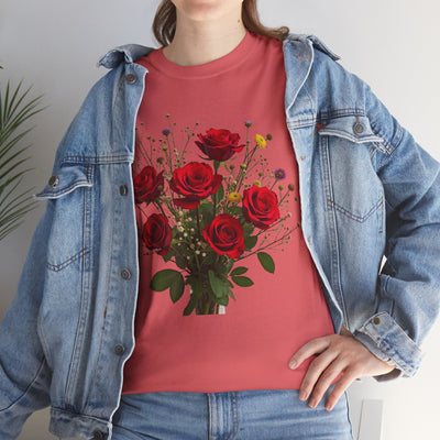 Wildflowers and Red Roses, Graphic T-Shirts for Women, Floral Shirt, Womens Short Sleeve, Ladies Graphic Tees #5131TTS