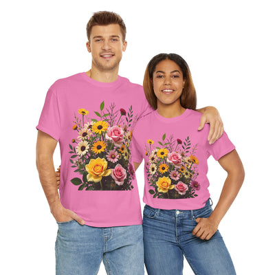 Wildflowers and Pink & Yellow Roses, Graphic T-Shirts for Women, Floral Shirt, Womens Short Sleeve, Ladies Graphic Tees #5150TTS