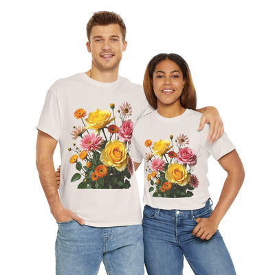 Wildflowers and Pink & Yellow Roses, Graphic T-Shirts for Women, Floral Shirt, Womens Short Sleeve, Ladies Graphic Tees #5148TTS