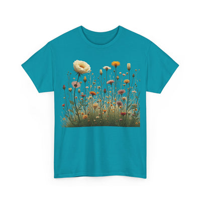 Wildflowers and White Roses, Graphic T-Shirts for Women, Floral Shirt, Womens Short Sleeve, Ladies Graphic Tees #5041TTS