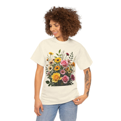 Wildflowers and Pink & Yellow Roses, Graphic T-Shirts for Women, Floral Shirt, Womens Short Sleeve, Ladies Graphic Tees #5150TTS