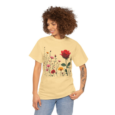 Wildflowers and a Red Rose, Graphic T-Shirts for Women, Floral Shirt, Womens Short Sleeve, Ladies Graphic Tees #5006TTS
