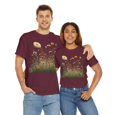 Wildflowers and White Roses, Graphic T-Shirts for Women, Floral Shirt, Womens Short Sleeve, Ladies Graphic Tees #5041TTS