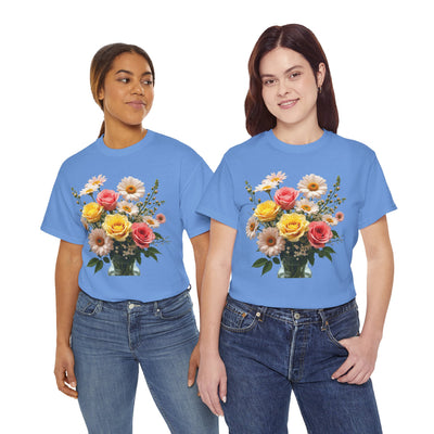 Wildflowers and Pink & Yellow Roses, Graphic T-Shirts for Women, Floral Shirt, Womens Short Sleeve, Ladies Graphic Tees #5136TTS