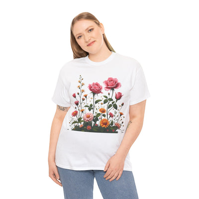 Wildflowers and Pink Roses, Graphic T-Shirts for Women, Floral Shirt, Womens Short Sleeve, Ladies Graphic Tees #5013TTS