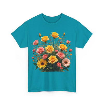 Wildflowers and Pink & Yellow Roses, Graphic T-Shirts for Women, Floral Shirt, Womens Short Sleeve, Ladies Graphic Tees #5141TTS