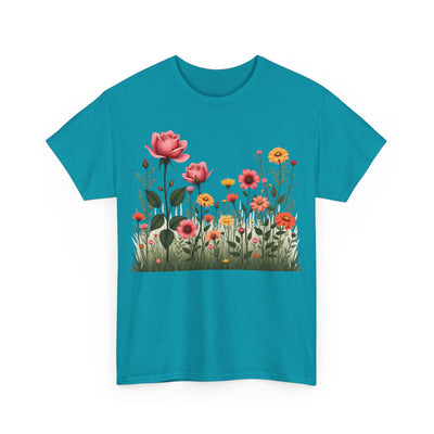 Wildflowers and Pink Roses, Graphic T-Shirts for Women, Floral Shirt, Womens Short Sleeve, Ladies Graphic Tees #5020TTS