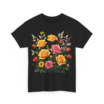 Wildflowers and Pink & Yellow Roses, Graphic T-Shirts for Women, Floral Shirt, Womens Short Sleeve, Ladies Graphic Tees #5142TTS