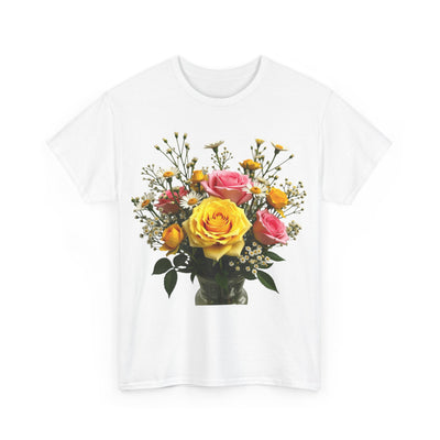 Wildflowers and Pink & Yellow Roses, Graphic T-Shirts for Women, Floral Shirt, Womens Short Sleeve, Ladies Graphic Tees #5143TTS