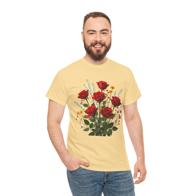 Wildflowers and Red Roses, Graphic T-Shirts for Women, Floral Shirt, Womens Short Sleeve, Ladies Graphic Tees #5128TTS