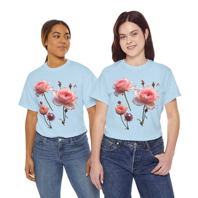 Wildflowers and Pink Roses, Graphic T-Shirts for Women, Floral Shirt, Womens Short Sleeve, Ladies Graphic Tees #5019TTS