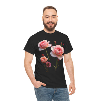 Wildflowers and Pink Roses, Graphic T-Shirts for Women, Floral Shirt, Womens Short Sleeve, Ladies Graphic Tees #5019TTS