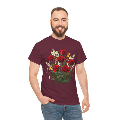 Wildflowers and Red Roses, Graphic T-Shirts for Women, Floral Shirt, Womens Short Sleeve, Ladies Graphic Tees #5128TTS