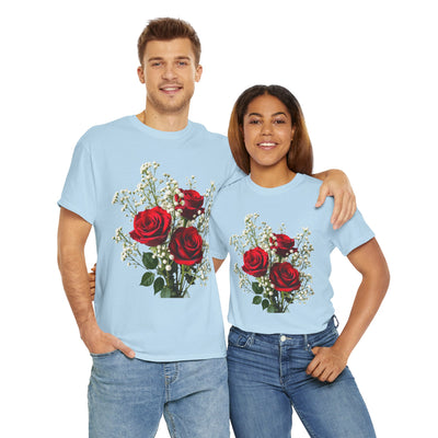Wildflowers and Red Roses, Graphic T-Shirts for Women, Floral Shirt, Womens Short Sleeve, Ladies Graphic Tees #5127TTS