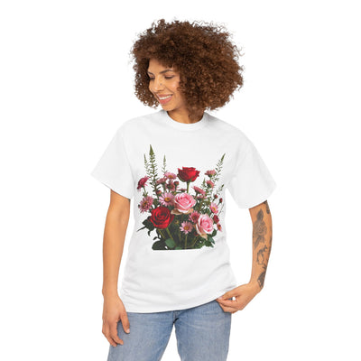 Wildflowers and Red & Pink Roses, Graphic T-Shirts for Women, Floral Shirt, Womens Short Sleeve, Ladies Graphic Tees #5132TTS