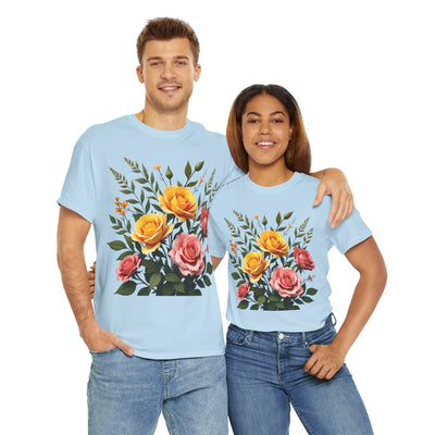 Wildflowers and Pink & Yellow Roses, Graphic T-Shirts for Women, Floral Shirt, Womens Short Sleeve, Ladies Graphic Tees #5149TTS