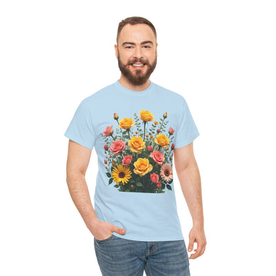 Wildflowers and Pink & Yellow Roses, Graphic T-Shirts for Women, Floral Shirt, Womens Short Sleeve, Ladies Graphic Tees #5141TTS