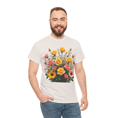 Wildflowers and Pink & Yellow Roses, Graphic T-Shirts for Women, Floral Shirt, Womens Short Sleeve, Ladies Graphic Tees #5141TTS