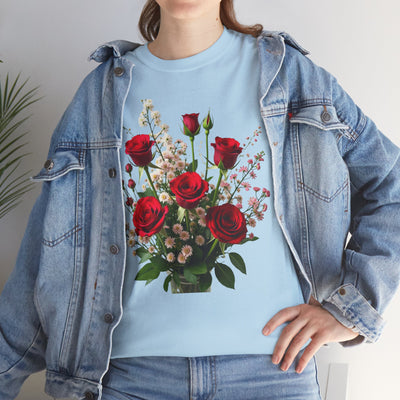 Wildflowers and Red Roses, Graphic T-Shirts for Women, Floral Shirt, Womens Short Sleeve, Ladies Graphic Tees #5130TTS